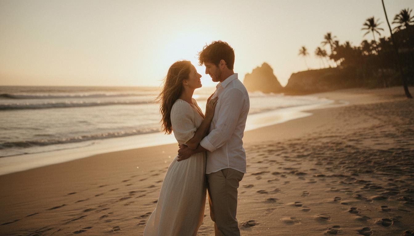 Jamuel and Terace engagement photo on the beach at golden hour