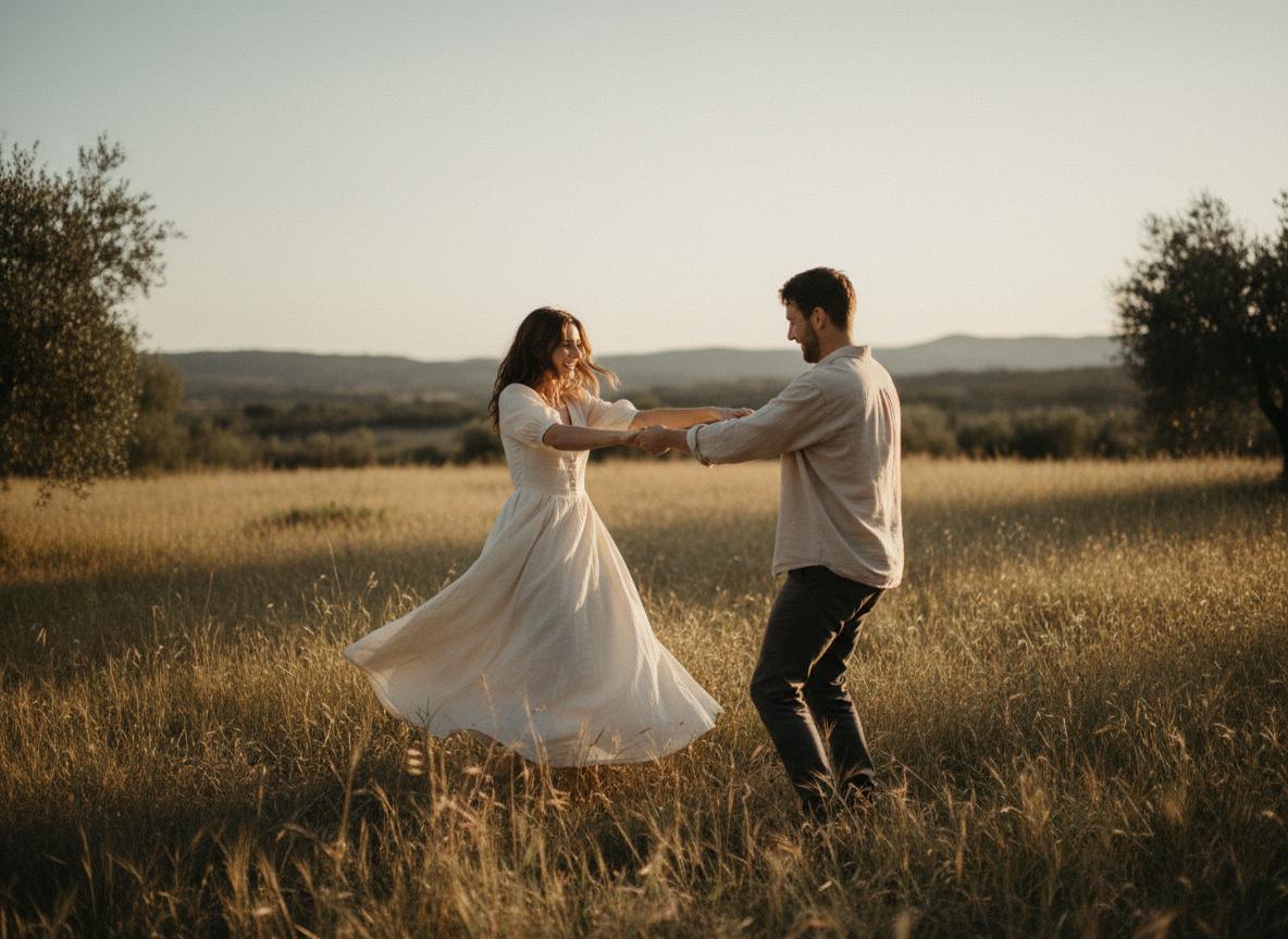 Jamuel and Terace dancing in a field